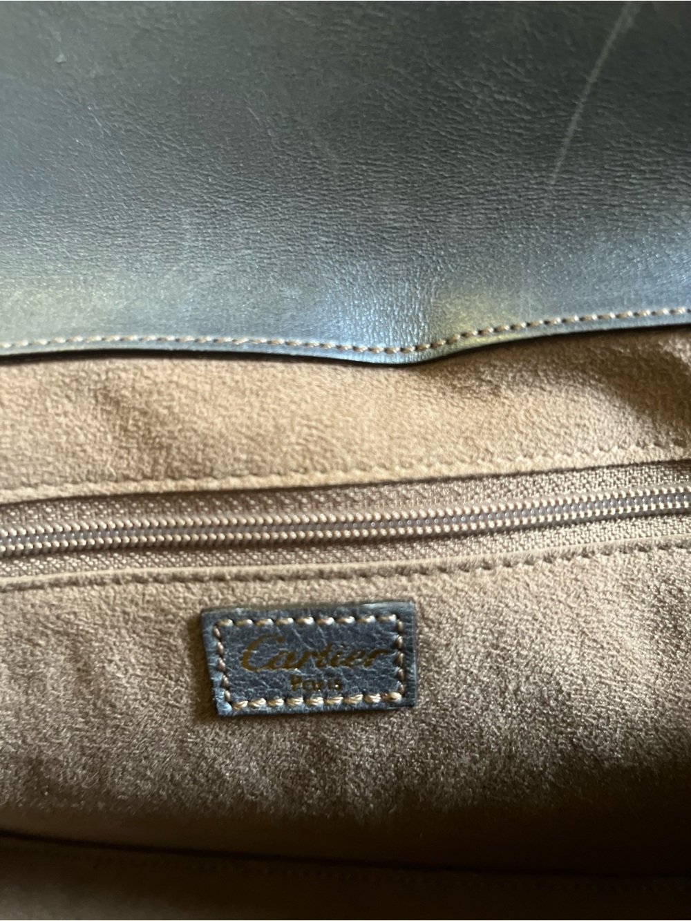 Cartier Taupe Monogram Leather Shoulder Bag with Gold Accents - Picture 4 of 7